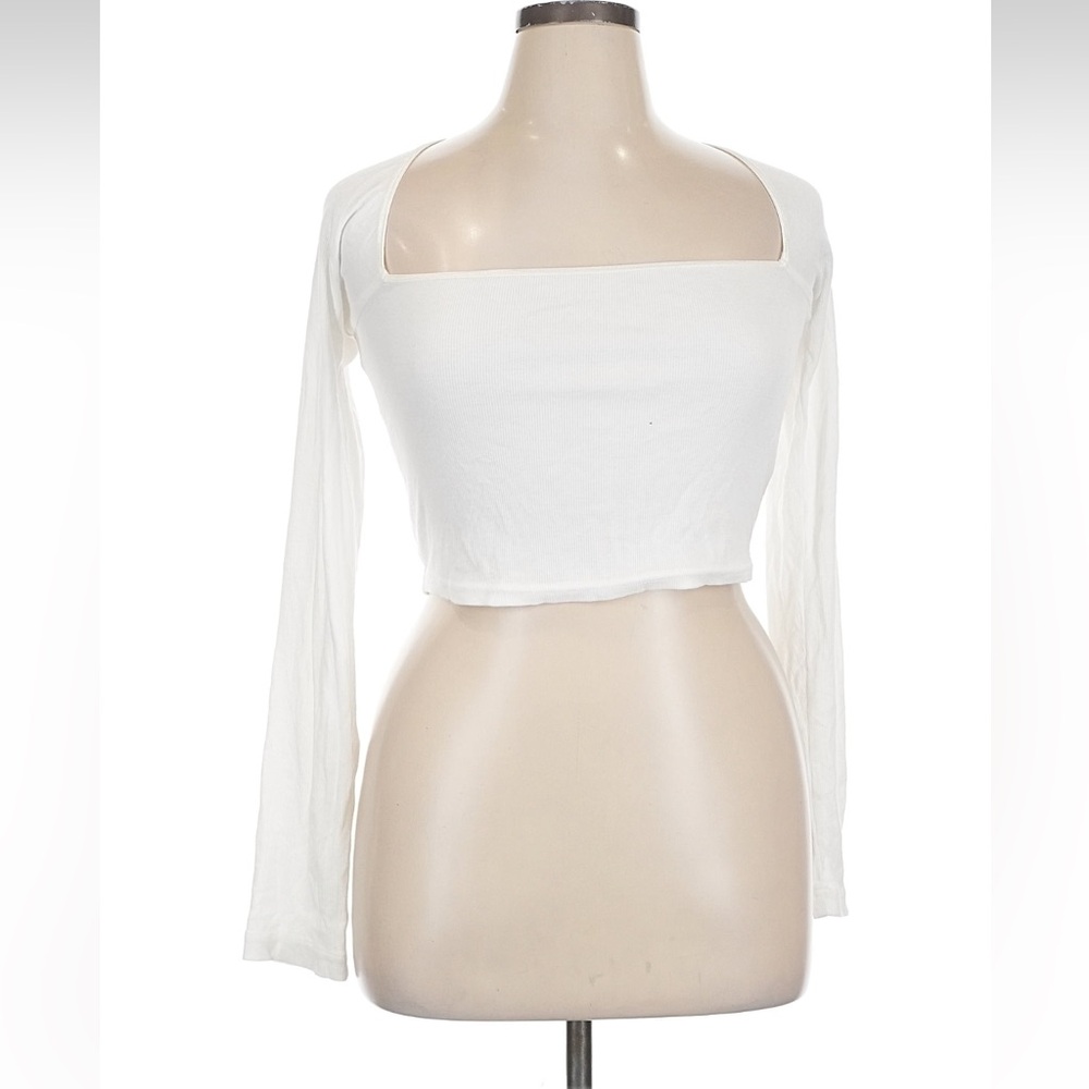 Anthropologie White Square Neck Crop Top size XL cut out back detail